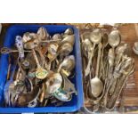 Two Trays of Souvenir Spoons & Apostle Spoons and Tongs.