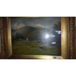 A Good, Primitive Irish School Oil on Panel - Cattle in a Field in a good original frame.