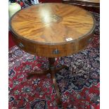 A Superb Regency Style Mahogany Miniature Drum Table, having a highly inlaid centre to a sunburst