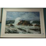 An Irish School Oil - Raging Sea. Signed James Hand. 70 x 46cm.