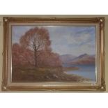 A 20th Century Oil on Canvas by Jack Mould of a River and a Mountainous Scene, mounted in a highly