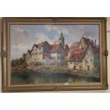 A 20th Century German School by Dienst Oil on Canvas View Over the Rhine; Signed.