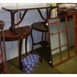 Three 20th Century Mahogany Tables to Include a glass topped coffee table, a demi-lune side table, a