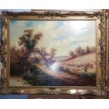 A Large Oil on Canvas of a Country Scene, mounted in a contemporary gilt frame, signed 'Turner',