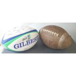 A Signed Gilbert Rugby Ball, along with a Signed Spalding American Football.