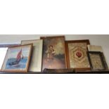 A Quantity of Pictures & Prints to include an oil on board depicting a yachting scene, a pair of