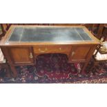 A Wonderful Late 19th Century Mahogany and Inlaid Writing Desk, with tooled leather inset top.