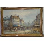 A Very Large Parisian Street Scene Oil on Canvas signed Burnett.