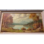 An Oil on Canvas by A Ferretti (20th Century) Landscape with Lake and Distant Mountains; signed