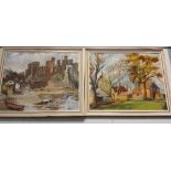 A Pair of Oils on Board by Lena Elizabeth Tarpley; one titled 'A castle with Boats'; both signed.