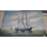 A Large Oil on Canvas of a Sailing Ship.