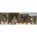 A Group of Four Pictures Depicting Three Ladies and a Gentleman, mounted in gilt frames.