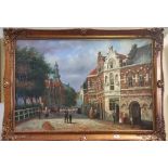 A Very Good Large Oil on Canvas Depicting a Dutch Scene by C Vandewark.