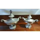 A Pair of Silvered Urn Shaped Table Lamps.