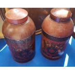 A LOVELY PAIR OF 19TH CENTURY PAINTED TEA BINS WITH LIDS. (Sir Malcolm's Kitchen).