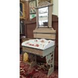 A WONDERFUL VICTORIAN CAST IRON WASHING TABLE with ceramic bowl and mirror back.