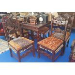 A 20TH CENTURY OAK DINING TABLE with a carved frieze, on twist turned supports along with a set of