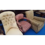 A GROUP OF THREE CHAIRS to include a Victorian nursing chair with a deep buttoned back along with an