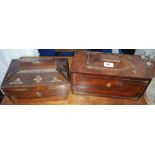 A REGENCY MAHOGANY SARCOPHAGUS SHAPED TEA CADDY with fitted interior, along with a rosewood