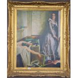 A.T.O.A LARGE COLOURED PRINT of a murder scene in an ornate 19th century frame. 37.5" x 45.5".