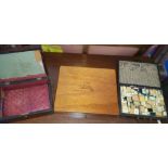 TWO 19TH CENTURY BOXES, one having a stag engraved to the lid, along with a Japanned mahjong cased