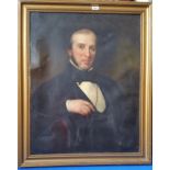 A 19TH CENTURY OIL ON CANVAS of a gentleman. A.F. 30.5" x 37.25".