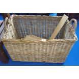 A PAIR OF TWIN-HANDLED WICKER BASKETS. (Sir Malcolm's Kitchen).