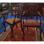 A LOVELY PAIR OF MAHOGANY CHIPPENDALE STYLE ELBOW CHAIRS, late 19th/Early 20th century.