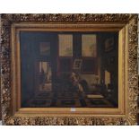 A 19TH CENTURY OIL ON CANVAS of an interior scene, signed Van lene 1841, lower left in a highly