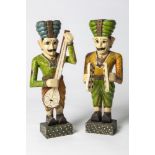 AN UNUSUAL PAIR OF TIMBER & PAINTED MUSICIANS.