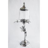 A MAGNIFICENT SILVER-PLATED ABSINTHE FOUNTAIN, with glass bowl and four arm dispenser standing on