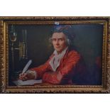 A.T.O. A COLOURED PRINT of a scribe in a 19th century gilt frame. 41.75" x 29.5".