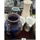 FOUR ASSORTED VASES & A TWIN-HANDLED POT (5).