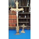 TWO VINTAGE CAST IRON CRUCIFIXES.