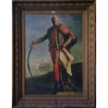 A.T.O. A COLOURED PRINT of a military man in an early 19th century period frame. 41" x 53".