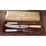 A GOOD GARDINER AND SONS BRISTOL CASED CARVING SET. (Sir Malcolm's Kitchen).