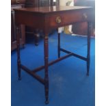 A GEORGIAN MAHOGANY SINGLE DRAWER SIDE TABLE with stretcher base. (Ethan's Bedroom).