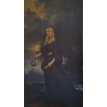 A.T.O. A LARGE COLOURED PRINT of a young blond haired lady. U.F. 35" x 65".