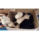 THREE MINIATURE DRESSMAKER DUMMIES & A BOX OF STONEWARE., ETC(2).