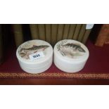 TWO CERAMIC 20TH CENTURY LIDDED POTS FOR 'THE GENTLEMAN'S RELISH', with fish decoration on lids.