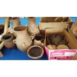 TERRACOTTA POTS & BOWLS, A BOX OF LIDS, ETC.,