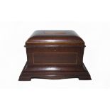 AN EDWARDIAN MAHOGANY & STRING INLAID TABLE LETTER CABINET with two lift-out trays, on ogee