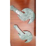 A PAIR OF GREEN HARDSTONE CHINESE AXES - (Talbot Ranch).