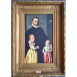 A.T.O. A COLOURED PRINT of an 18th century family in a 19th century period frame. 19.25" x 26.5".