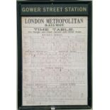 GOWER STREET STATION TIMETABLE SIGN.