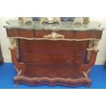 A LOVELY CONTINENTAL WALNUT VENEER SERPENTINE FRONTED CONSOLE TABLE with green marble top and ormolu