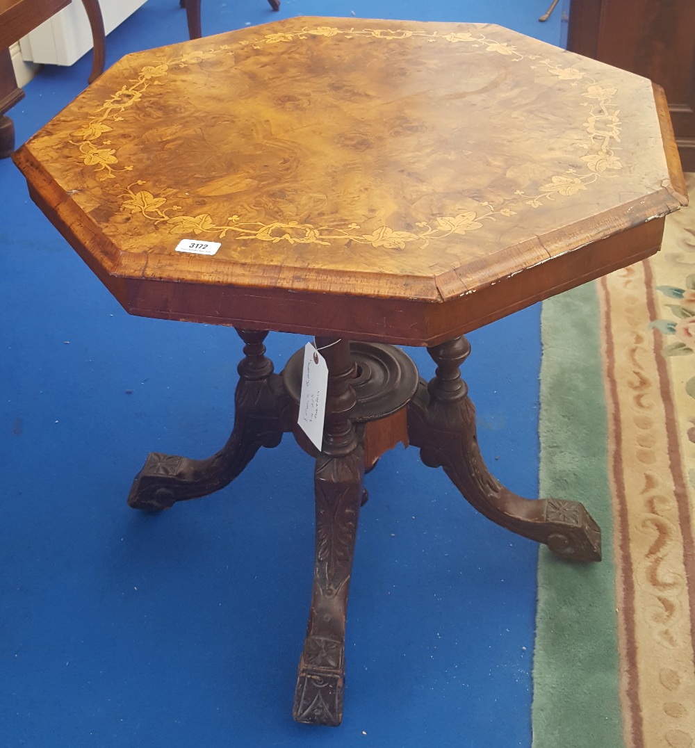 A WONDERFUL LATE 19TH CENTURY HIGHLY INLAID WALNUT CENTRE TABLE. (Ethan's Bedroom).