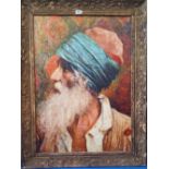 A.T.O. A COLOURED PRINT of an elderly eastern gentleman wearing a turban, framed. 31" x 41".