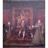 A.T.O. A VERY LARGE COLOURED PRINT of King Henry eighth and wives. 90" x 104.25".