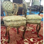 A REALLY GOOD PAIR OF 19TH CENTURY GILDED DEEP BUTTONED PARLOUR CHAIRS.